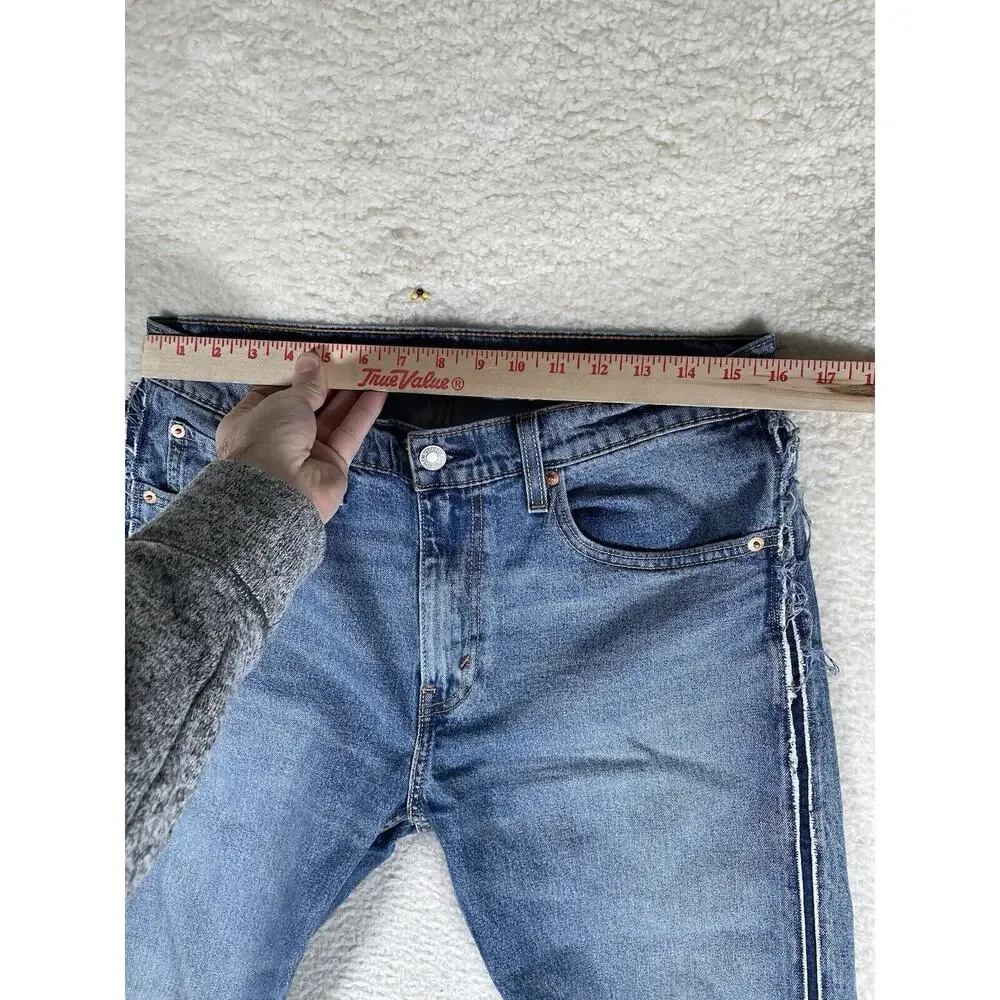 Levis 512 Jeans Mens 32x32 Blue Raw Hem Seams Faded 5 Pocket Distressed
